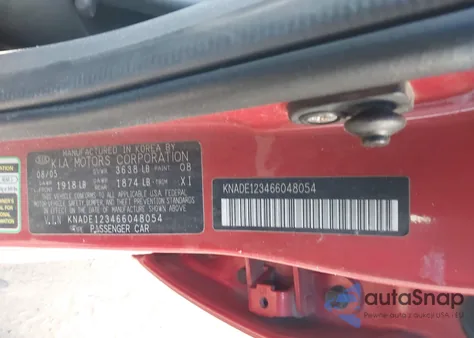 2006 Kia Rio Lx из США, поврежденный, VIN KNADE123466048054